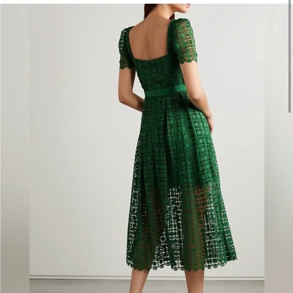Self-Portrait MIDI Green Lace Petal Dress - Picture 2 of 8